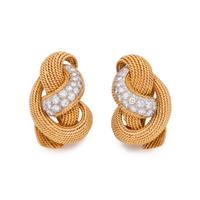 DAVID WEBB, YELLOW GOLD AND DIAMOND EARCLIPS
