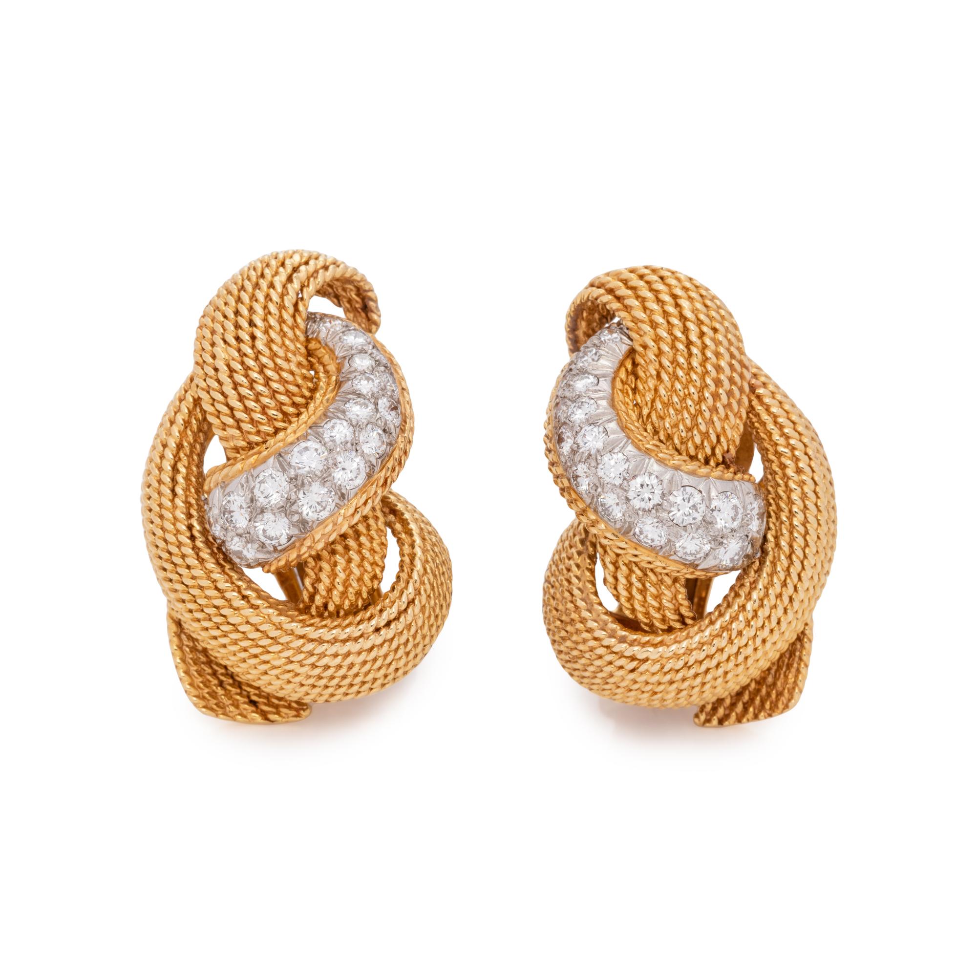 DAVID WEBB, YELLOW GOLD AND DIAMOND EARCLIPS