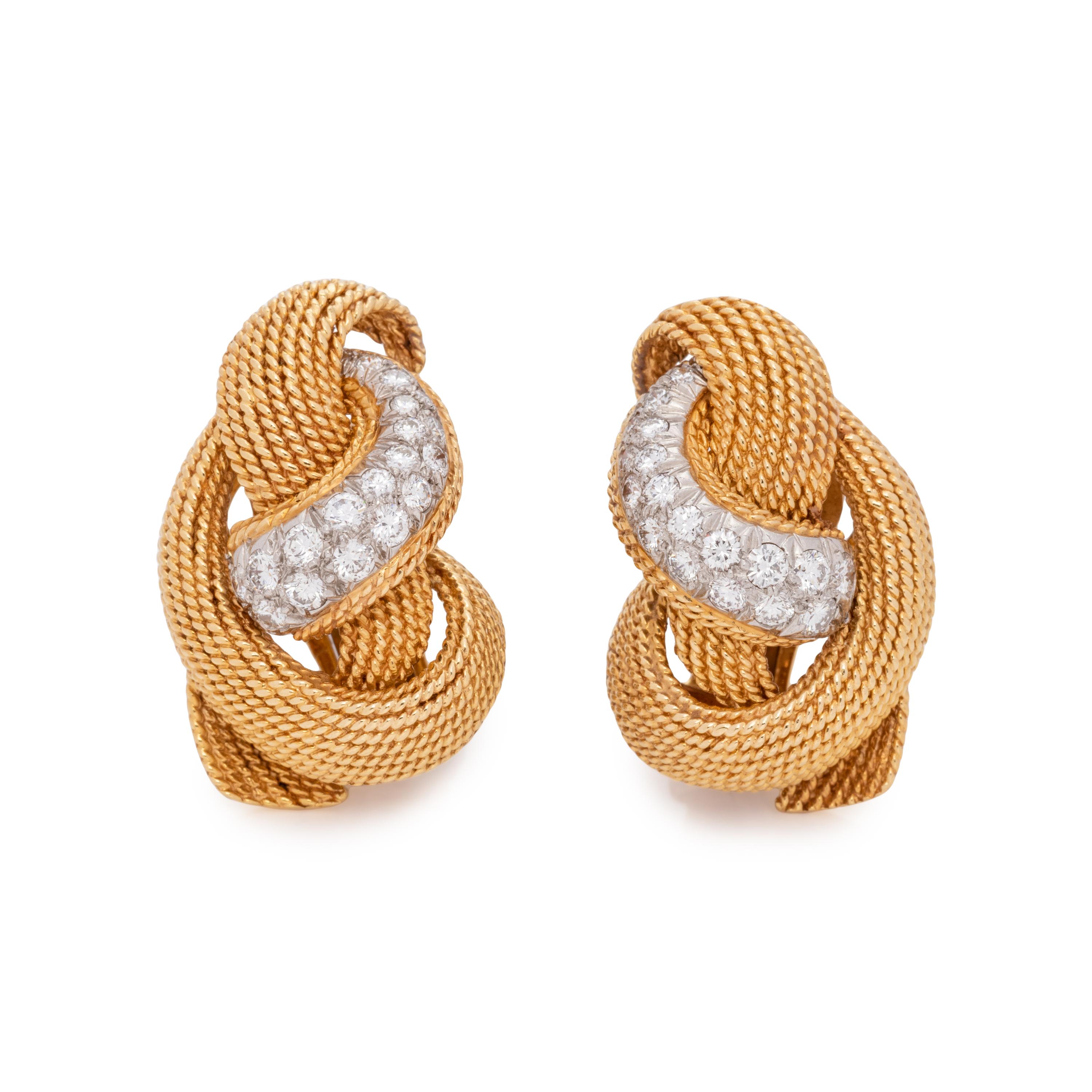 DAVID WEBB, YELLOW GOLD AND DIAMOND EARCLIPS