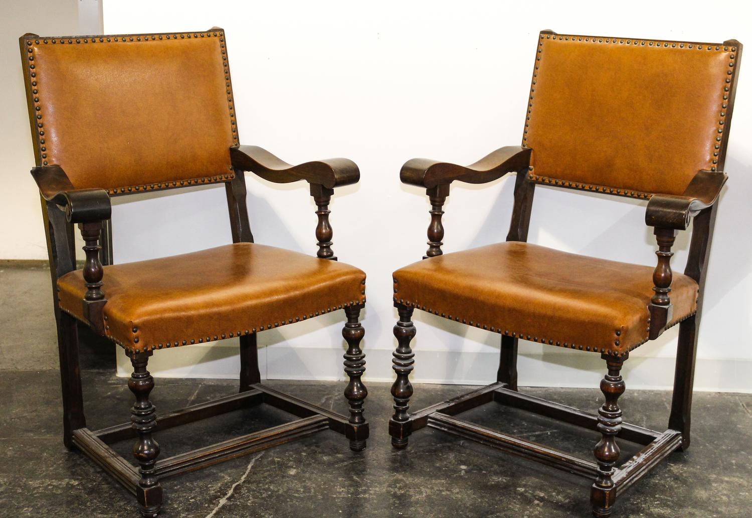 A Set of Four Jacobean Revival Open Armchairs Height overall 40 1/2 inches. — EARLY 20TH CENTURY