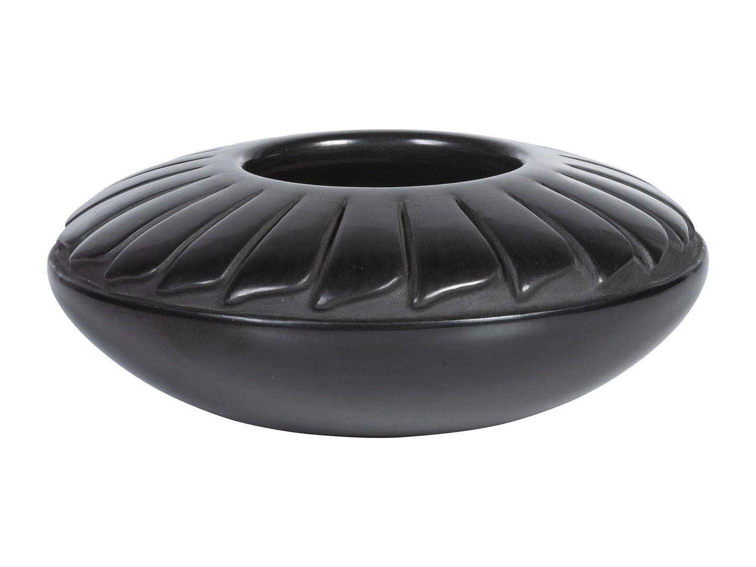 Blackware Pottery Jar, with Repeating Feather Pattern