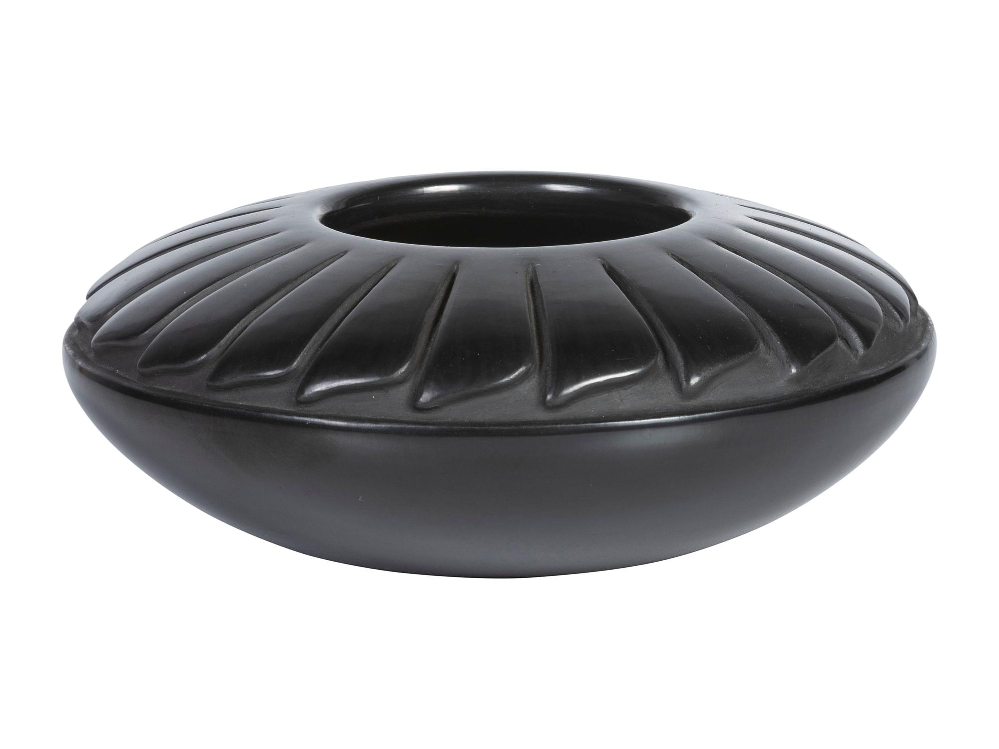 Blackware Pottery Jar, with Repeating Feather Pattern