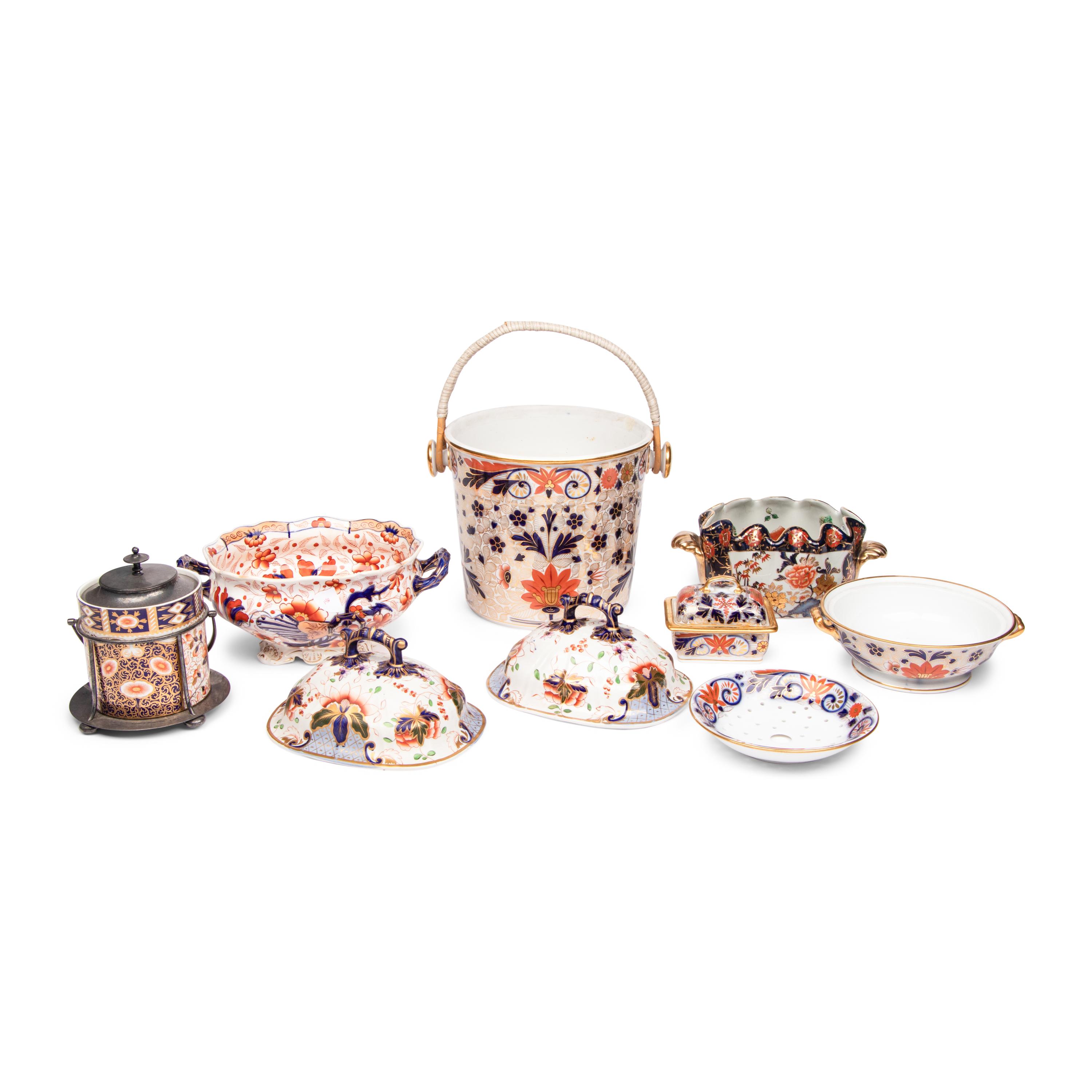 A Collection of English Imari Palette Porcelain and Stoneware Articles