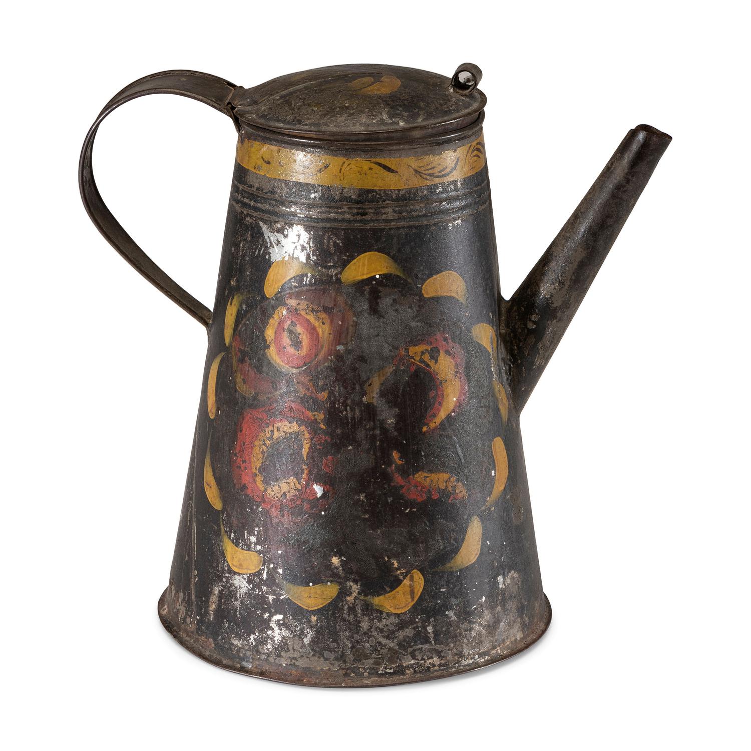 A Toleware Polychrome Decorated Coffee Pot