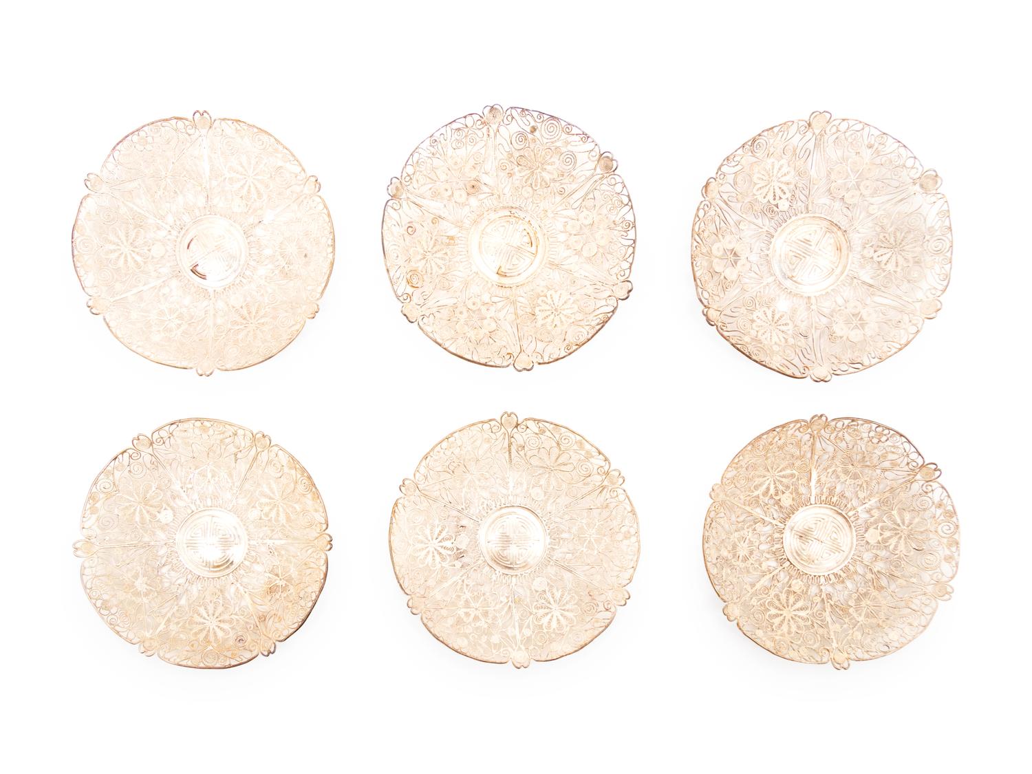 Six Chinese Export Silver Filigree Dishes