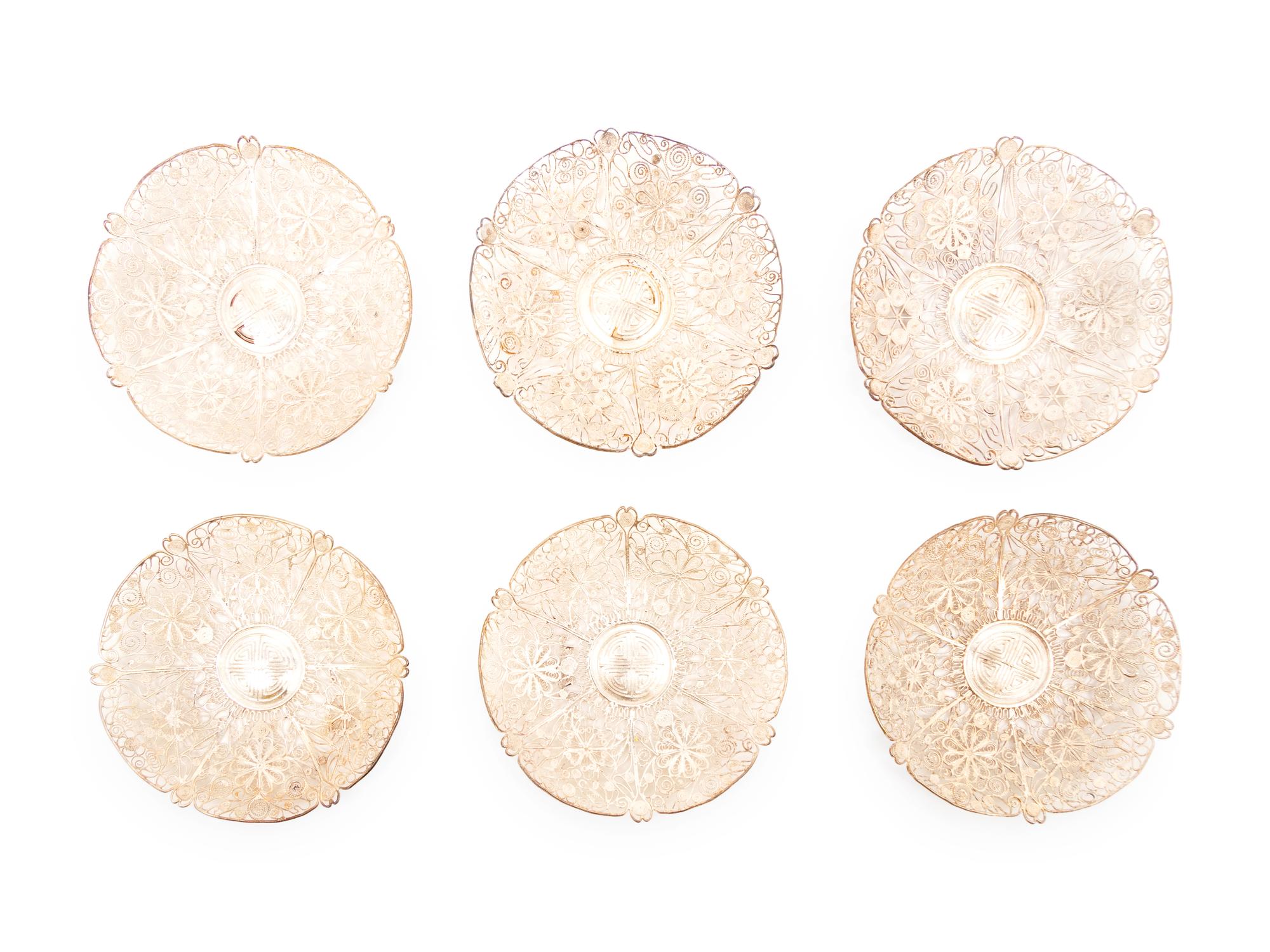 Six Chinese Export Silver Filigree Dishes