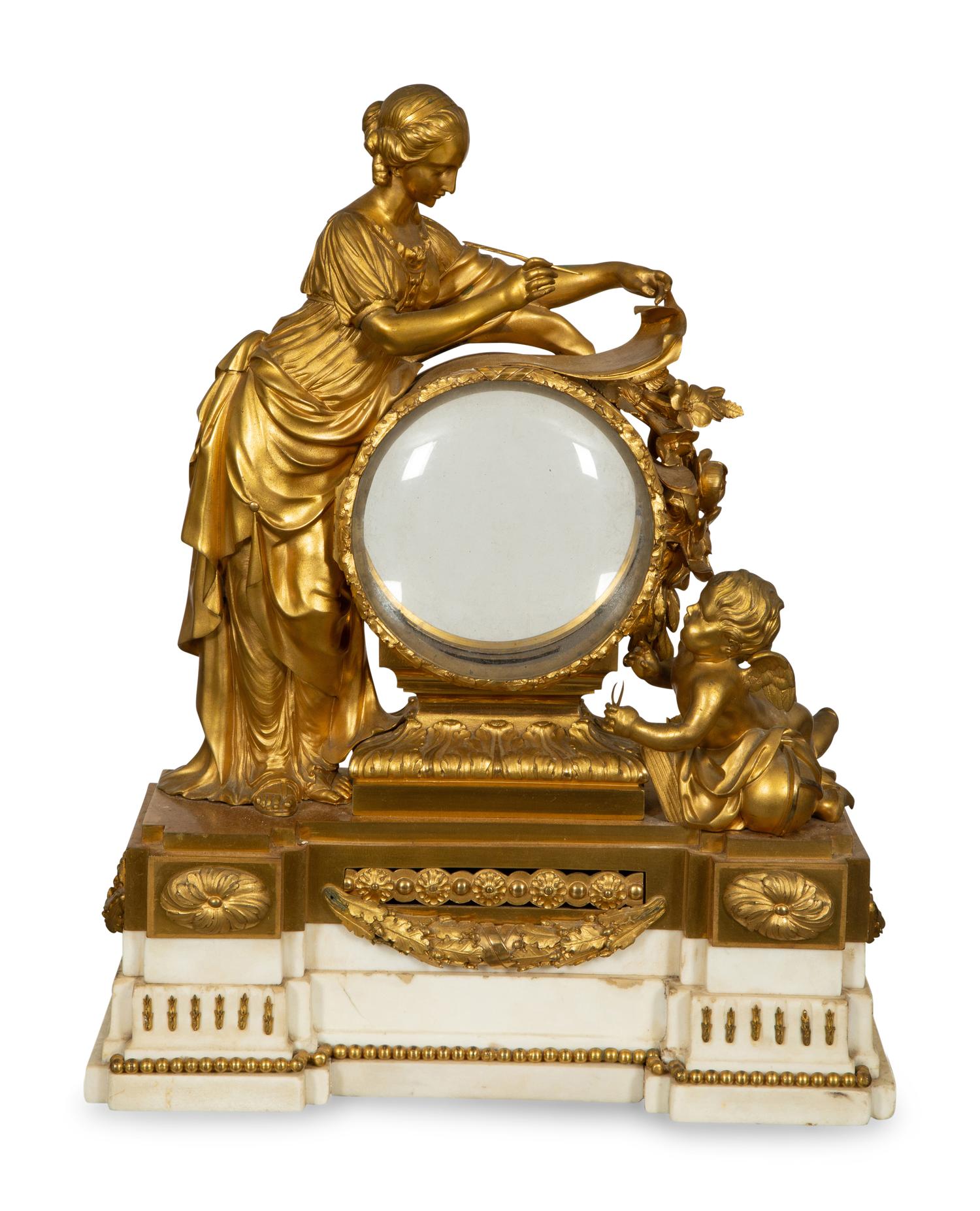 A Louis XVI Gilt Bronze Mounted Marble Mantel Clock
