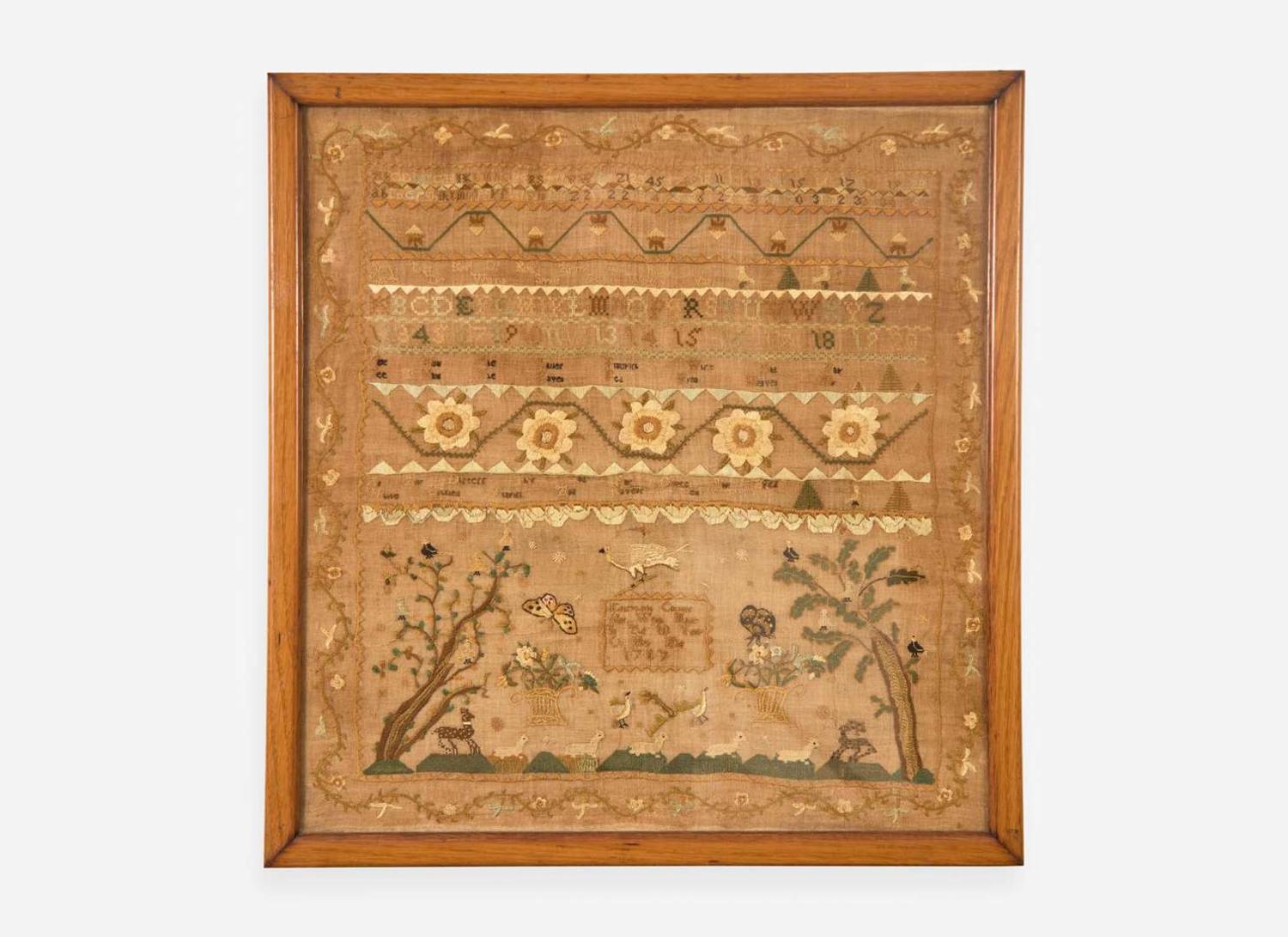 A needlework sampler, "Elizabeth Collings her work made in the 10 year of her age 1787," probably Philadelphia, PA