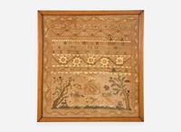 A needlework sampler, "Elizabeth Collings her work made in the 10 year of her age 1787," probably Philadelphia, PA