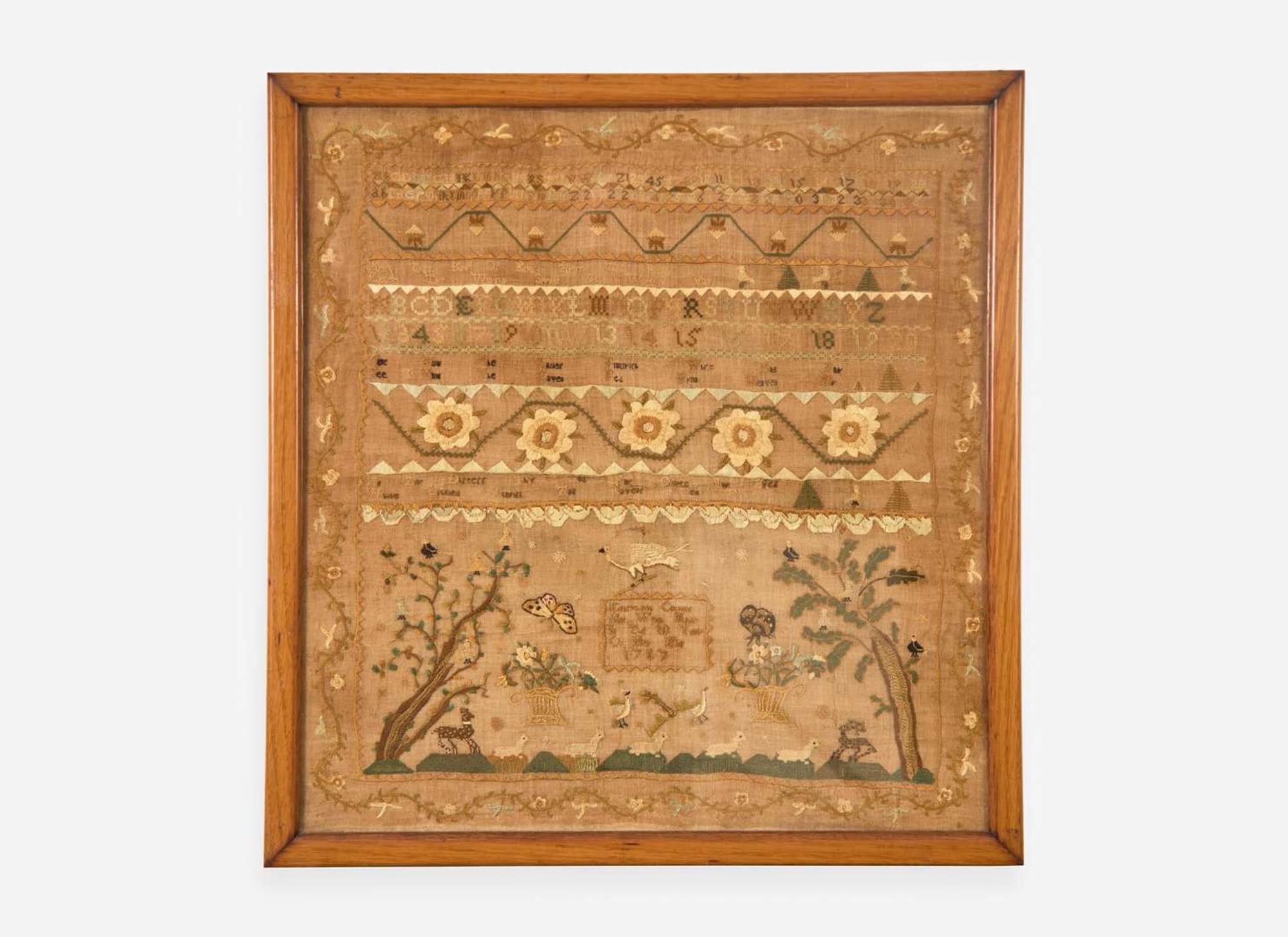 A needlework sampler, "Elizabeth Collings her work made in the 10 year of her age 1787," probably Philadelphia, PA