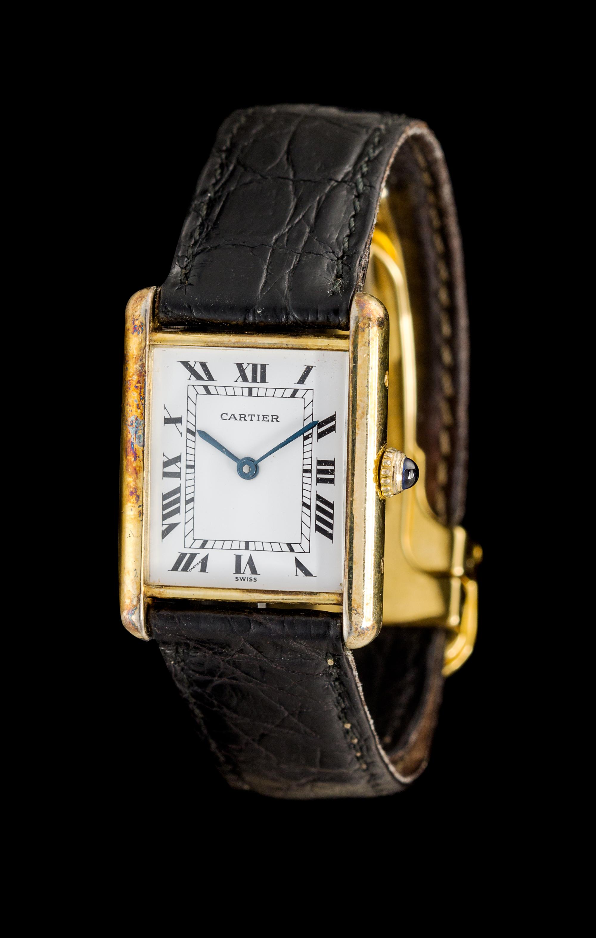 A Gold Plated Silver Ref. 590005 Tank Wristwatch, Cartier,