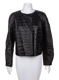 An Yves Saint Laurent Black Leather Quilted Jacket, Size 42.