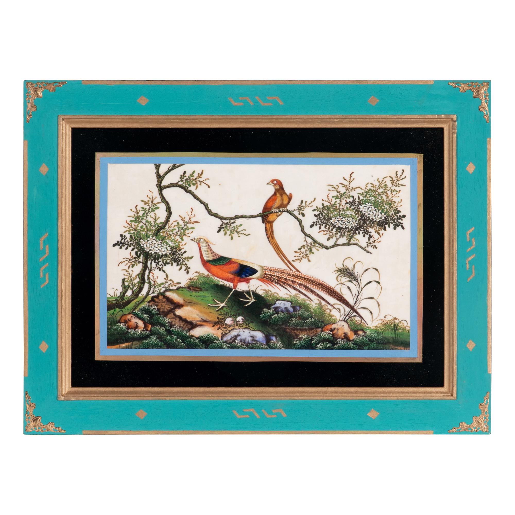 A Set of Twelve Chinese Export Watercolor and Pith Paintings of Exotic Birds