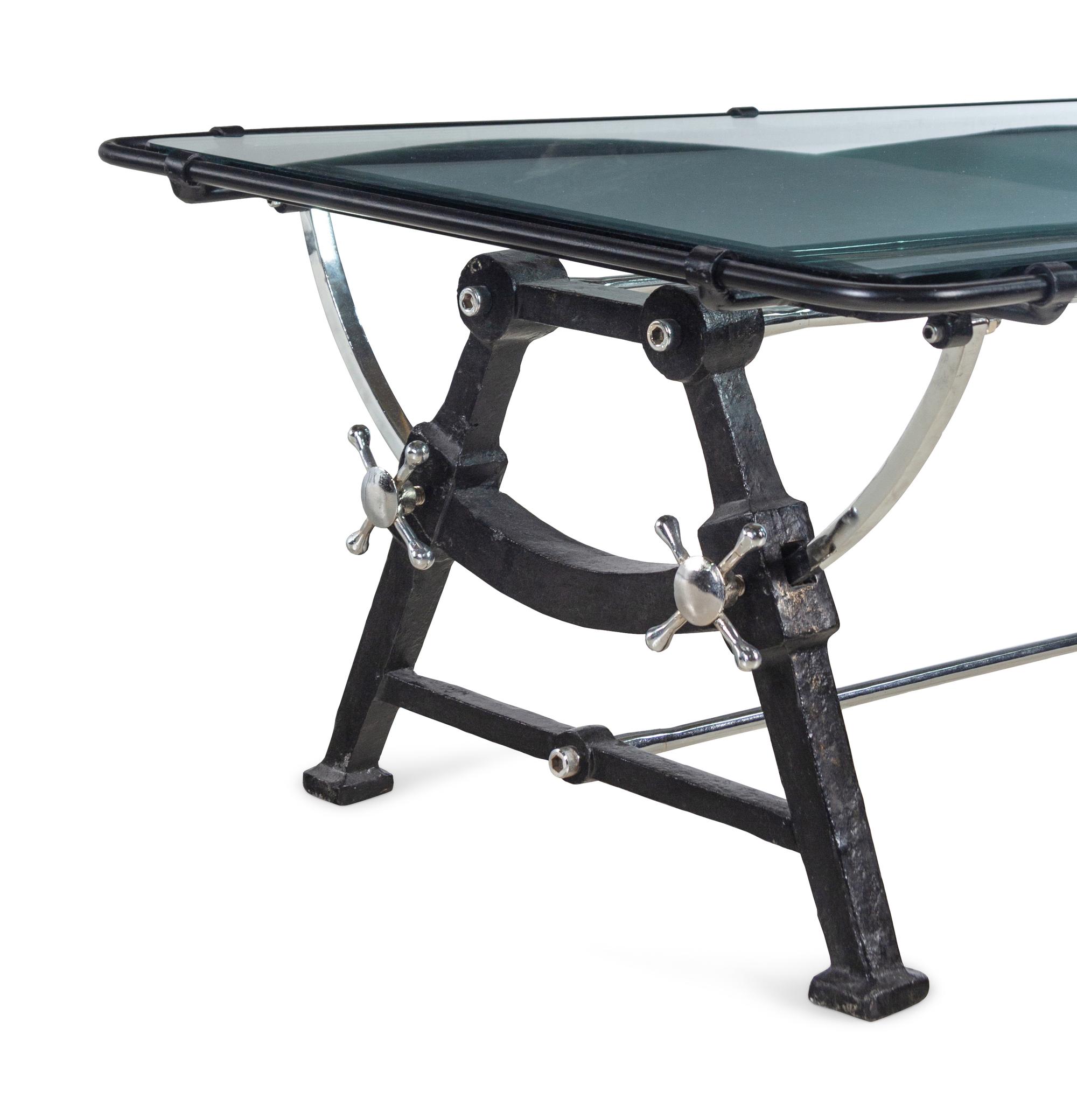 A Wrought Iron and Glass Low Table