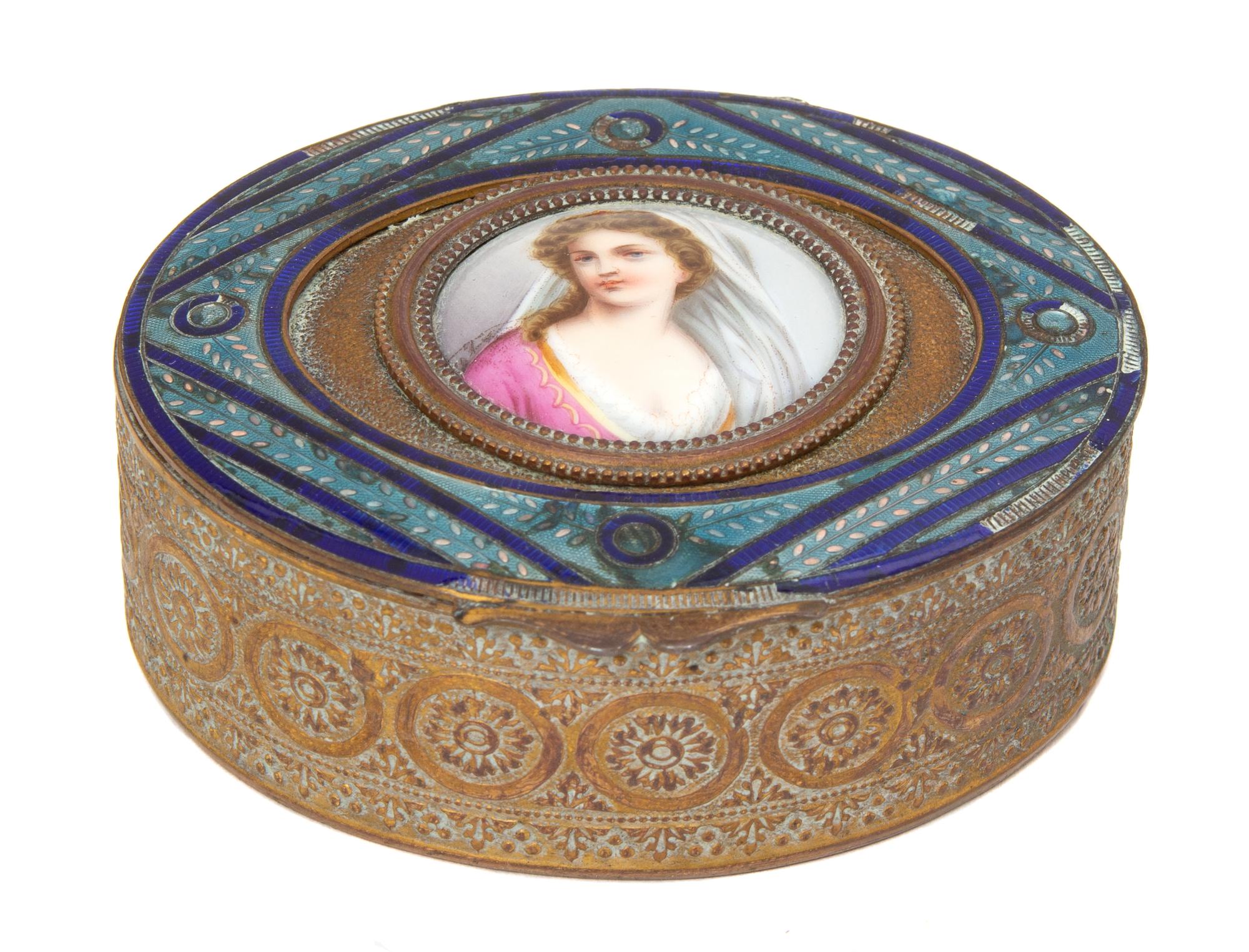 Two French Gilt Bronze and Enamel Portrait Snuff Boxes Height of largest 1 x width 3 1/2 inches. — 19TH/20TH CENTURY