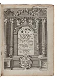 [BIBLE, in English]. The Holy Bible Containing the Old Testament and the New. -- Index Biblicus: or an Exact Concordance to the Holy Bible. -- The Whole Book of Psalms . Cambridge: John Field, 1668, 1666.