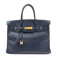 An Hermes 35cm Indigo Leather Birkin Bag, 14" x 10" x 7".