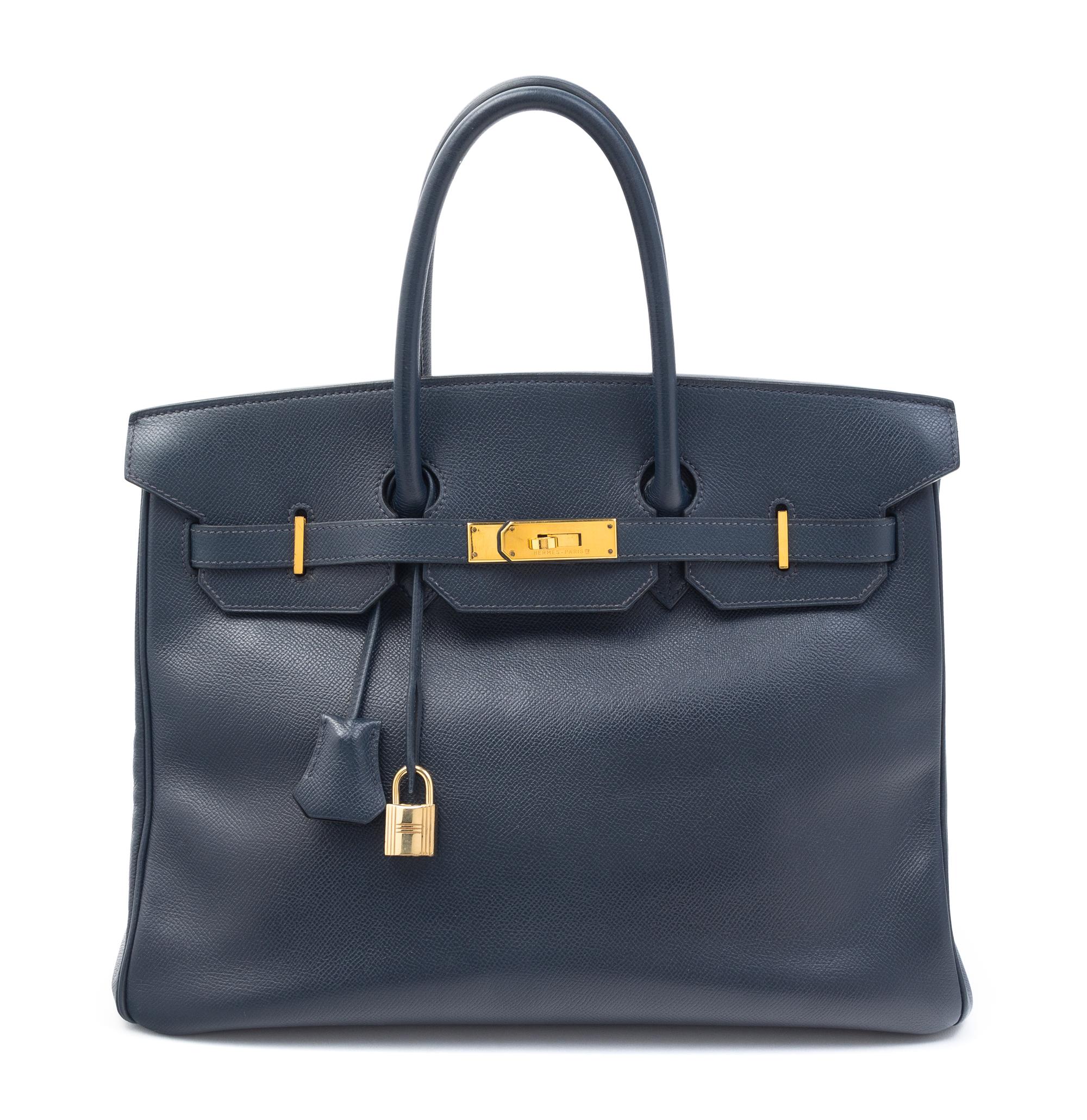 An Hermes 35cm Indigo Leather Birkin Bag, 14" x 10" x 7".