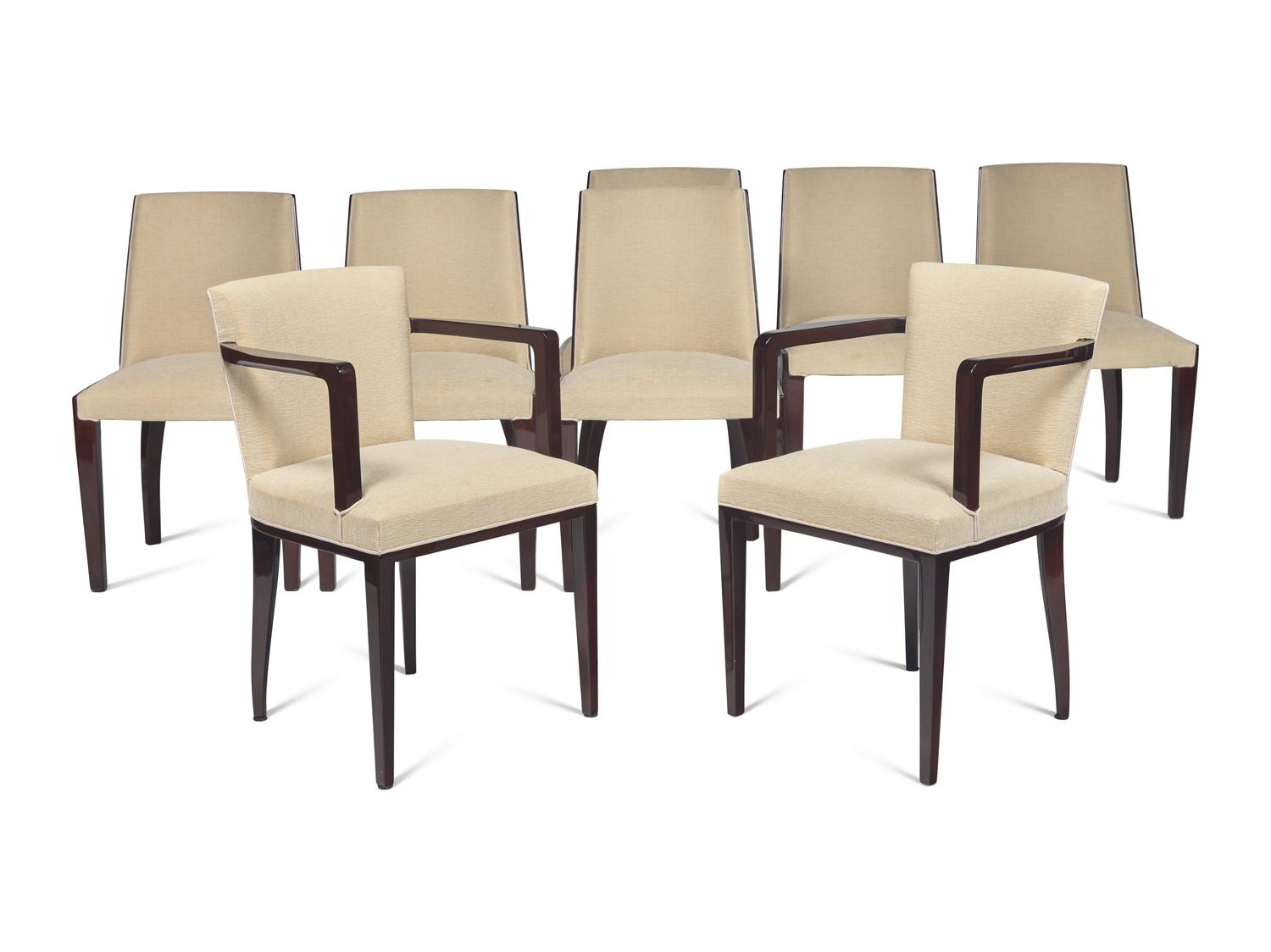 A Set of Eight Art Deco Mahogany Dining Chairs