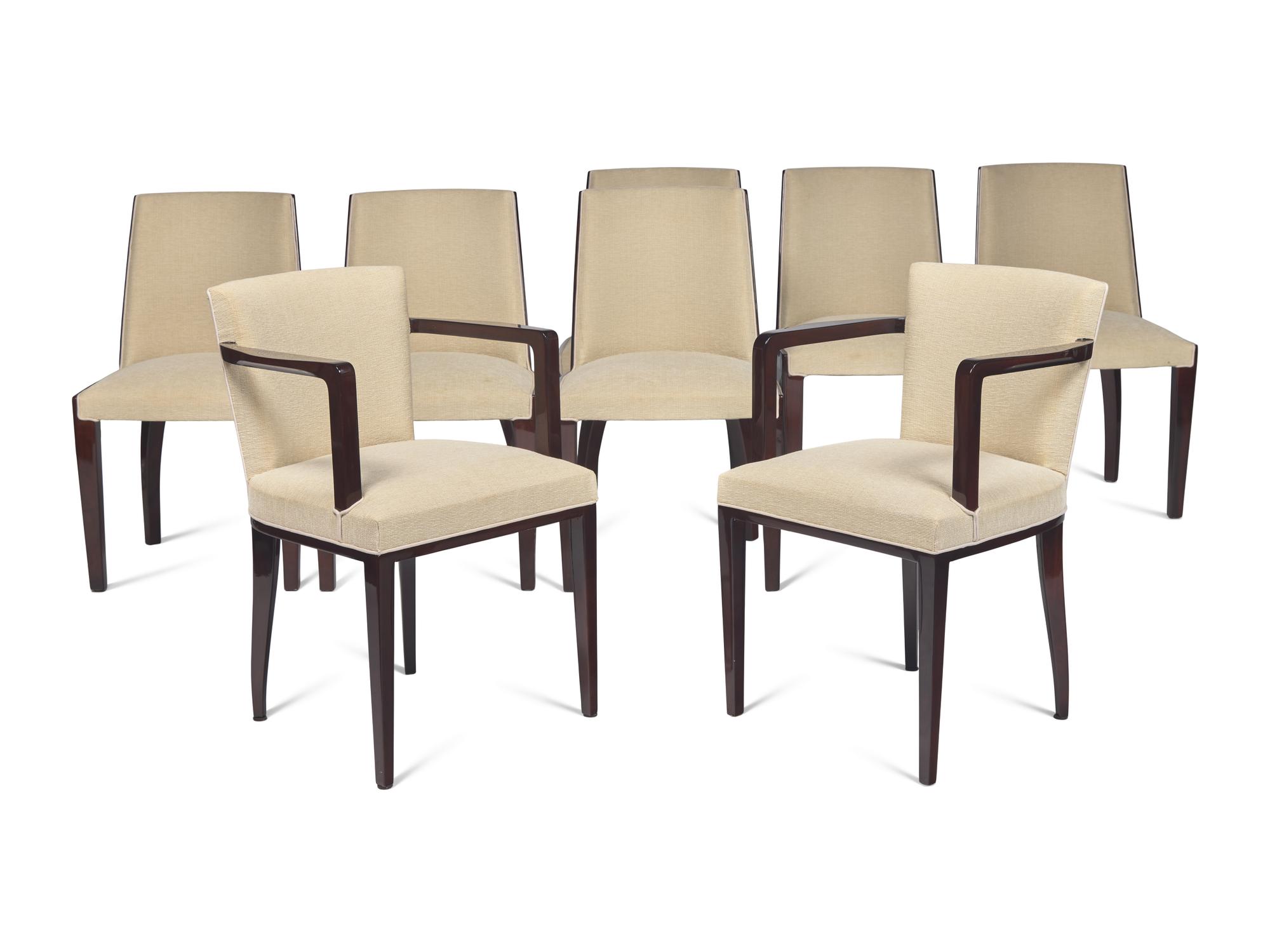 A Set of Eight Art Deco Mahogany Dining Chairs