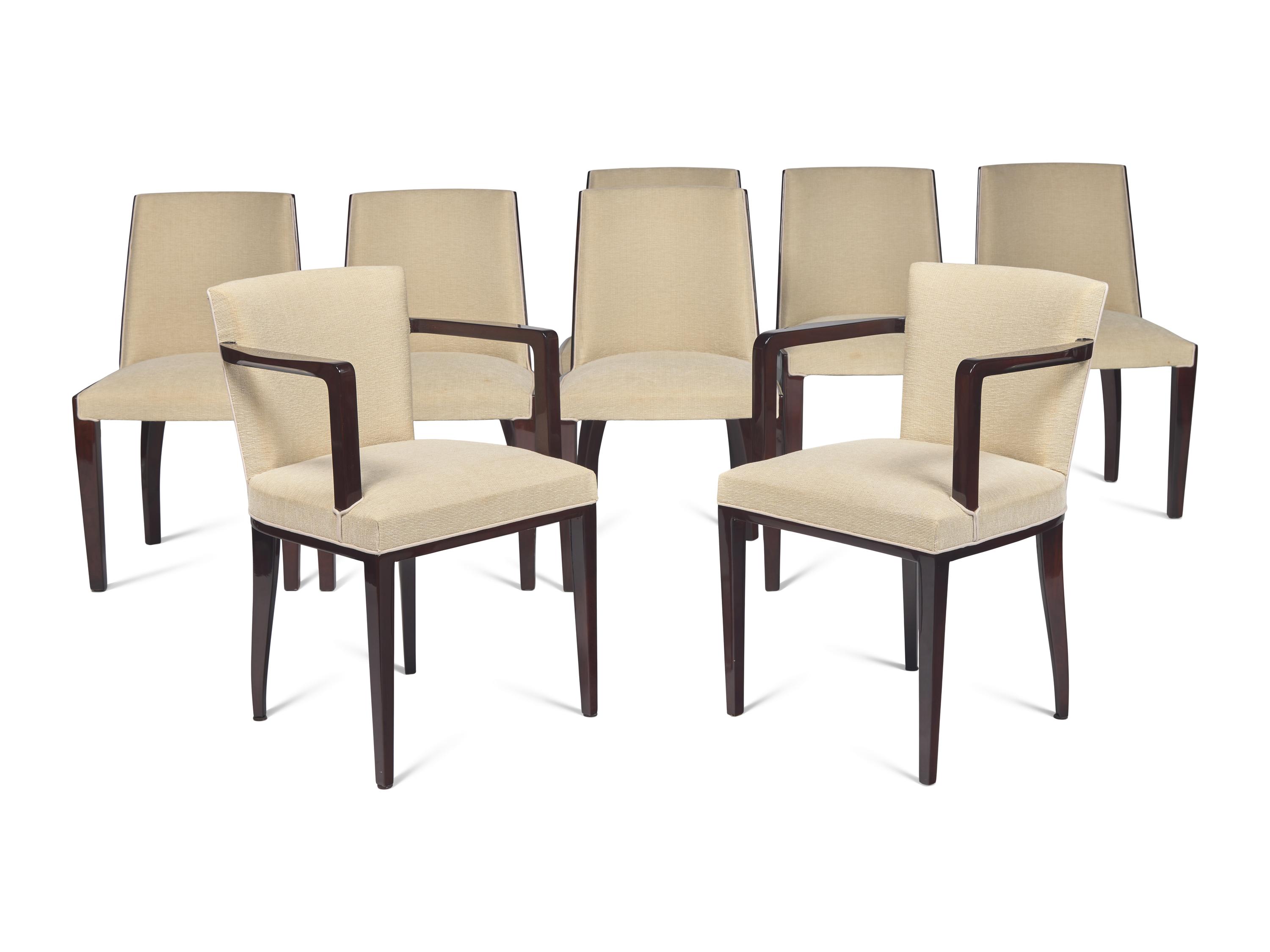 A Set of Eight Art Deco Mahogany Dining Chairs