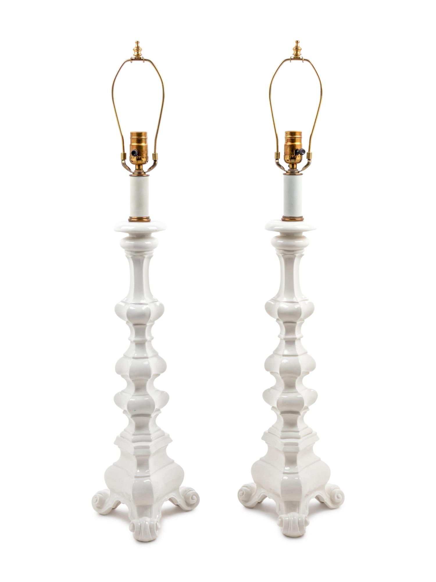 A Pair of White Ceramic Table Lamps