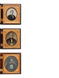 [EARLY PHOTOGRAPHY]. 10 figural and floral sixth plate Union cases containing portraits of men.