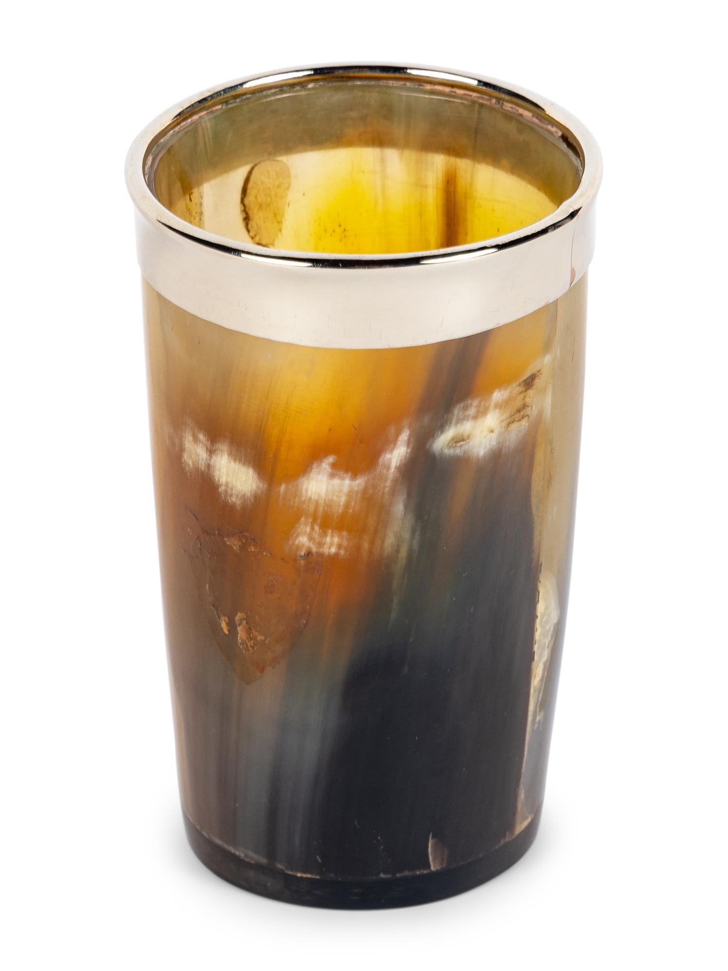 An English Silver Mounted Horn Drinking Cup
