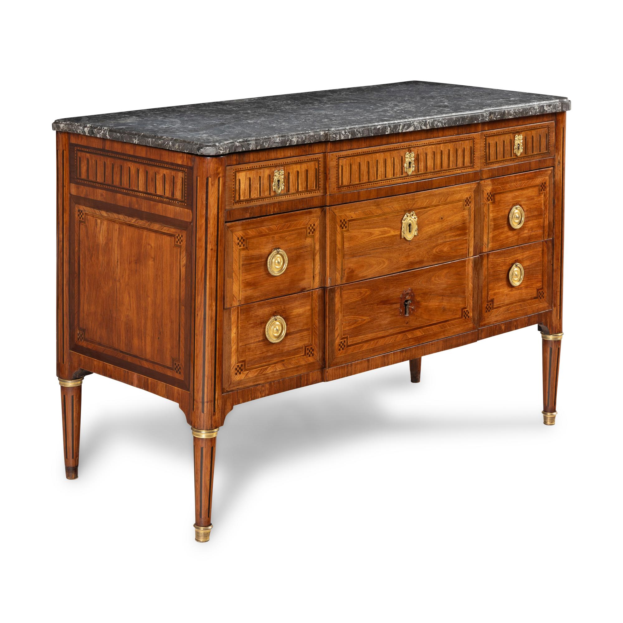 A Louis XVI Tulipwood, Marquetry and Ormolu-Mounted Commode