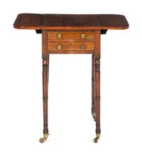 A Regency Brass-Inlaid Rosewood Drop-Leaf Work Table