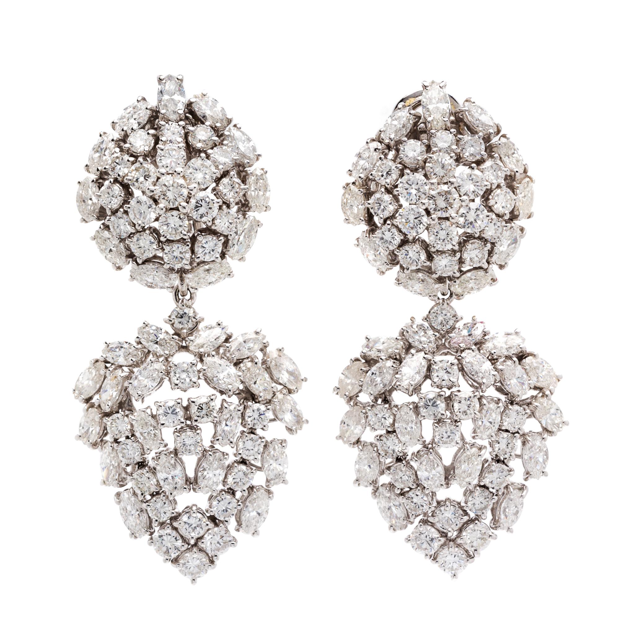 A Pair of 18 Karat White Gold and Diamond Convertible Earclips, Giovane, 21.90 dwts.