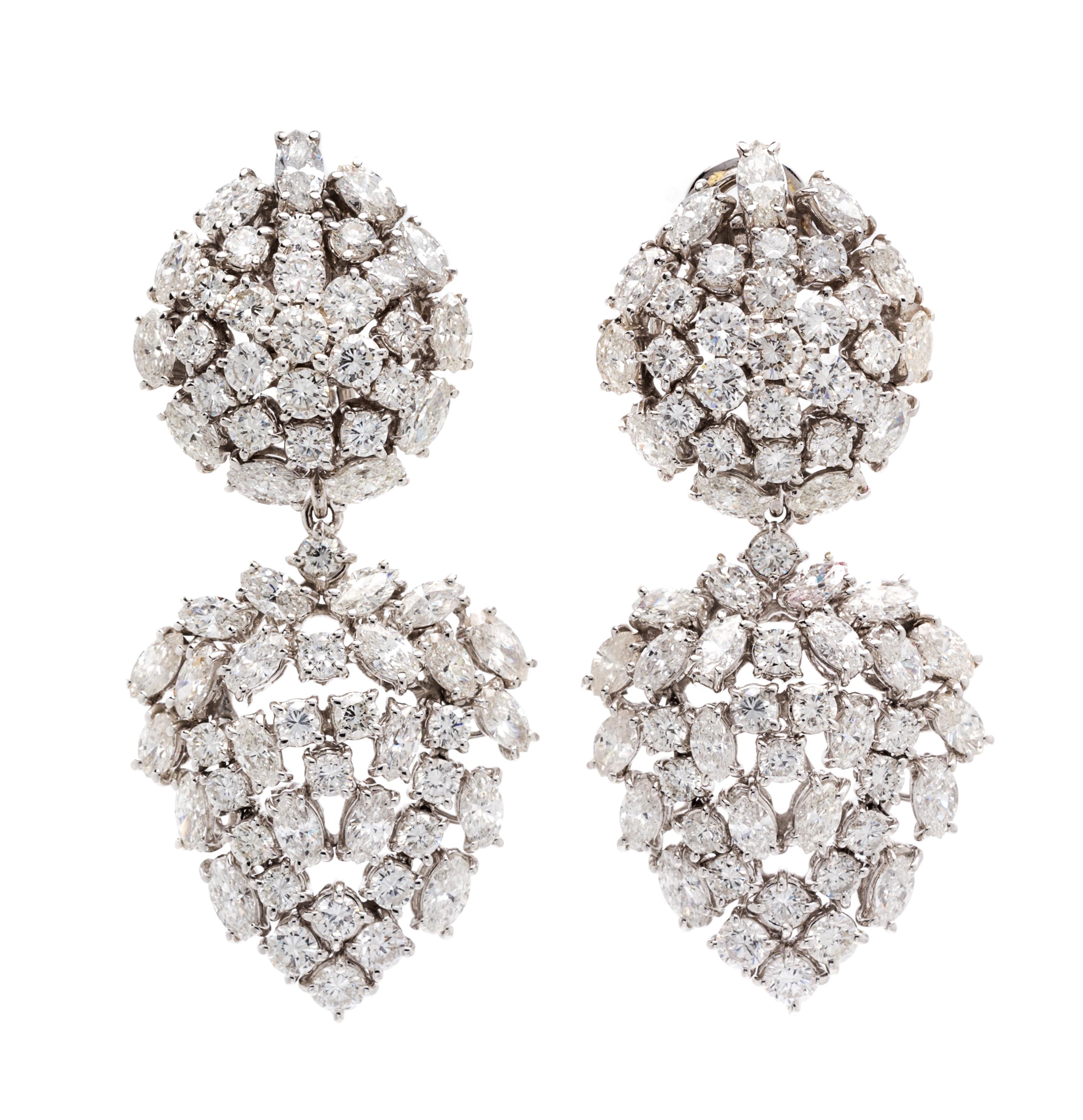 A Pair of 18 Karat White Gold and Diamond Convertible Earclips, Giovane, 21.90 dwts.