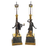 A Pair of French Empire Style Figural Lamps