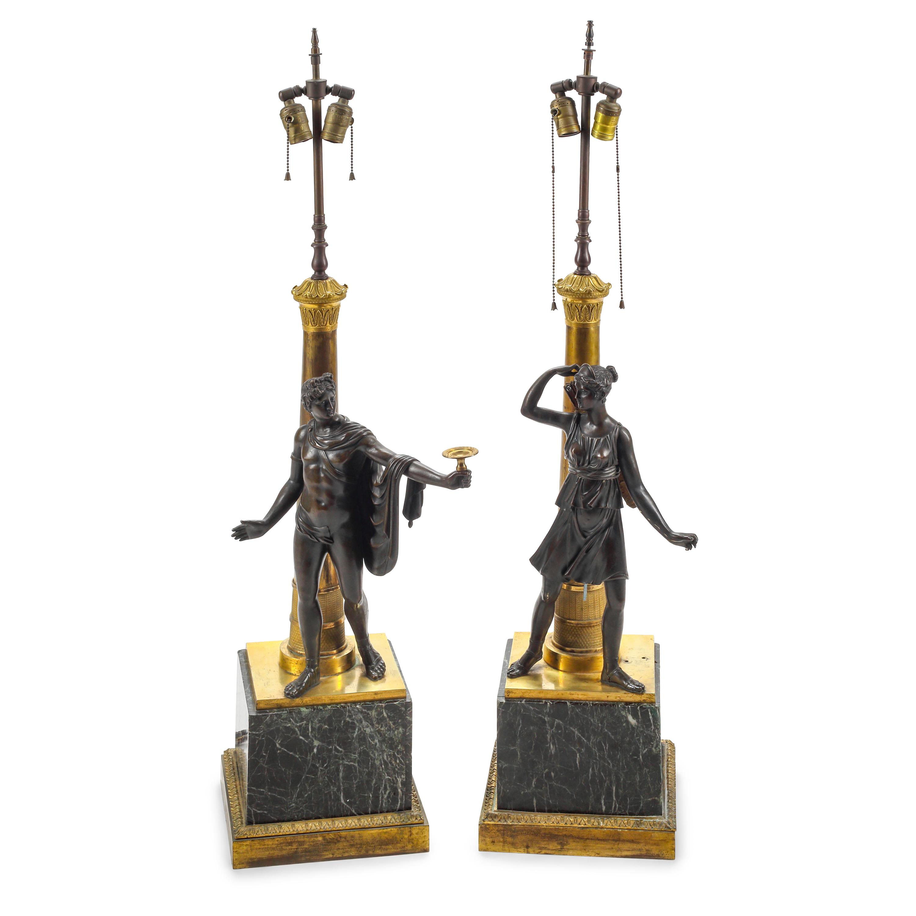 A Pair of French Empire Style Figural Lamps