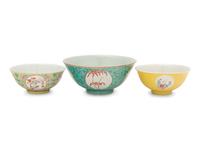 Three Chinese Famille Rose Bowls