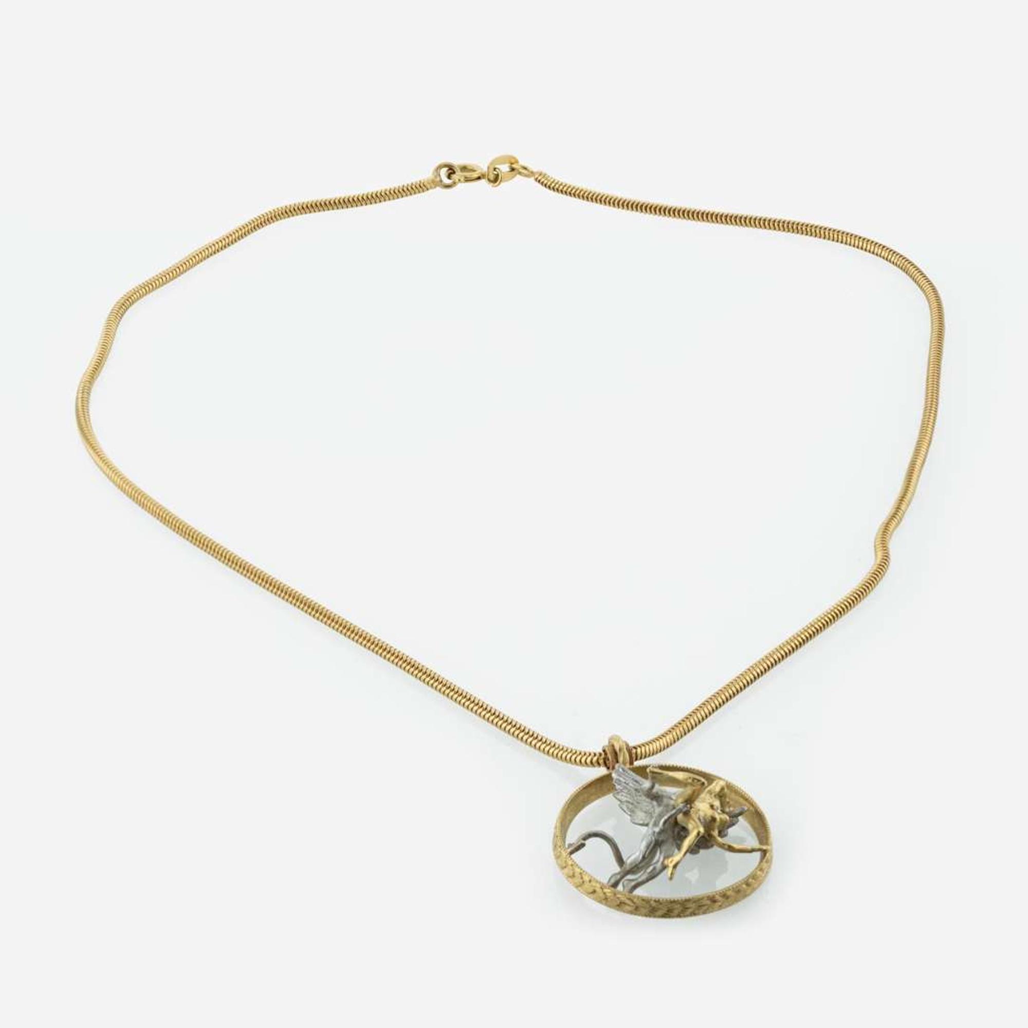 An Anthony Lent 18K Yellow Gold Necklace with Demon and Lady Pendant