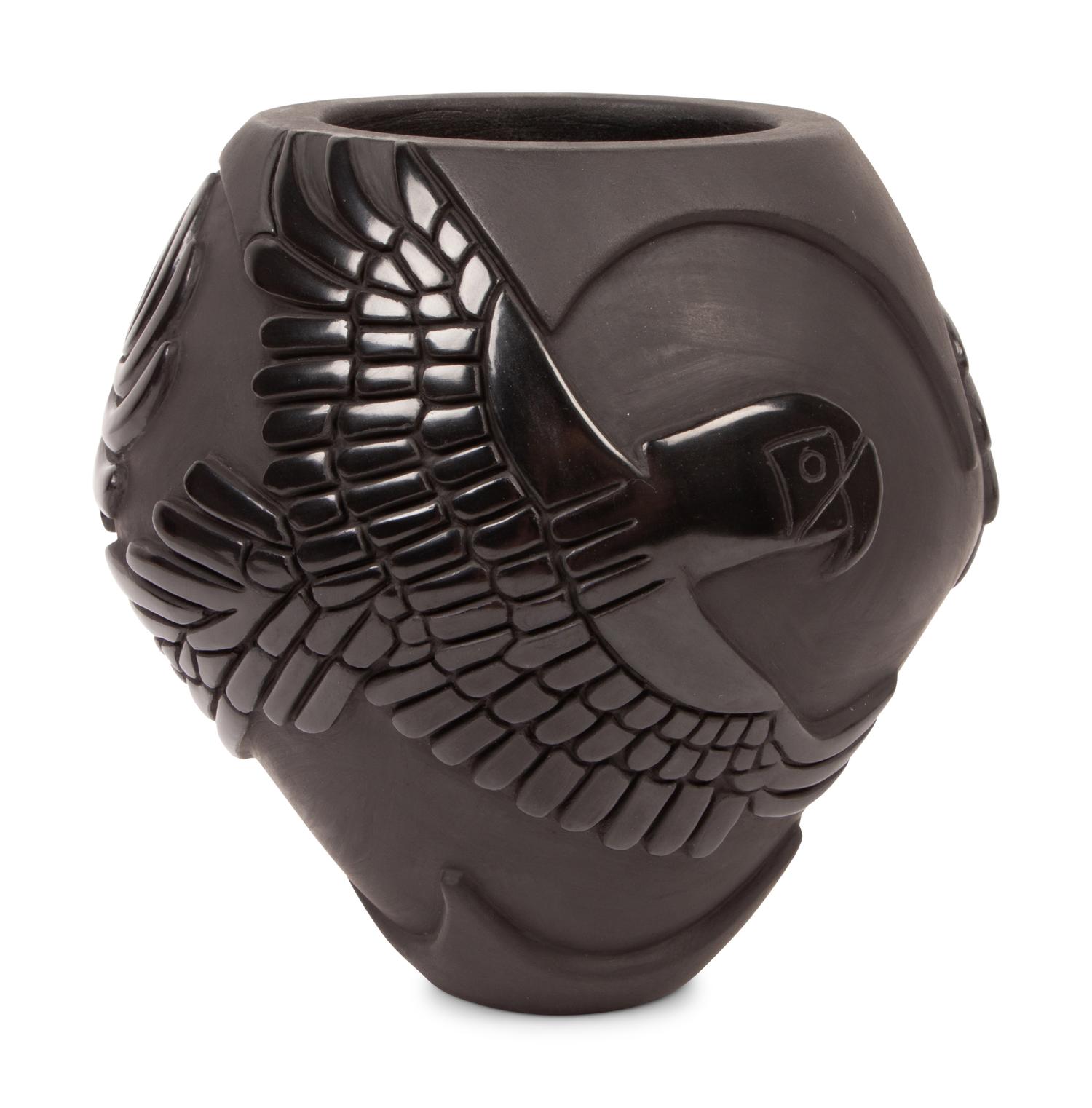 Blackware Pottery Jar, with Eagle and Parrot