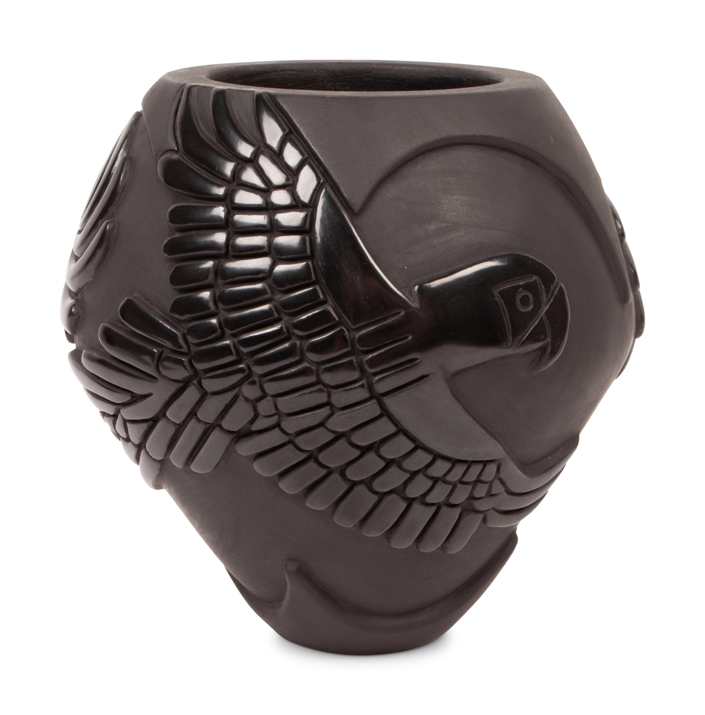 Blackware Pottery Jar, with Eagle and Parrot