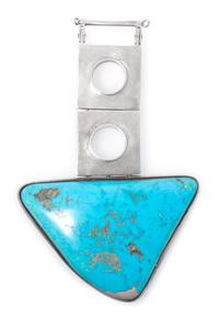 A Sterling Silver and Turquoise Pendant, Oswaldo Guayasamin, Ecuador, Circa 1960's, 67.90 dwts.