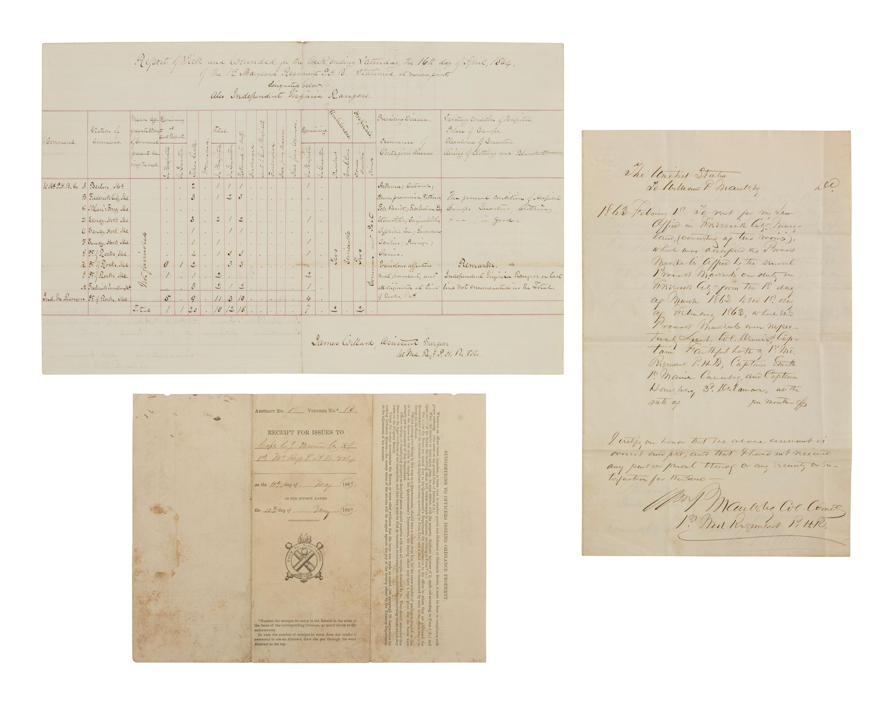 [CIVIL WAR] -- [MARYLAND]. Archive related to the 1st Maryland Infantry Regiment, Potomac Home Brigade, 1861-1864.
