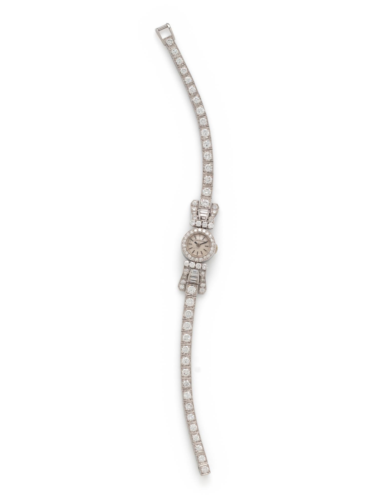 JAEGER-LECOULTRE, PLATINUM AND DIAMOND WATCH