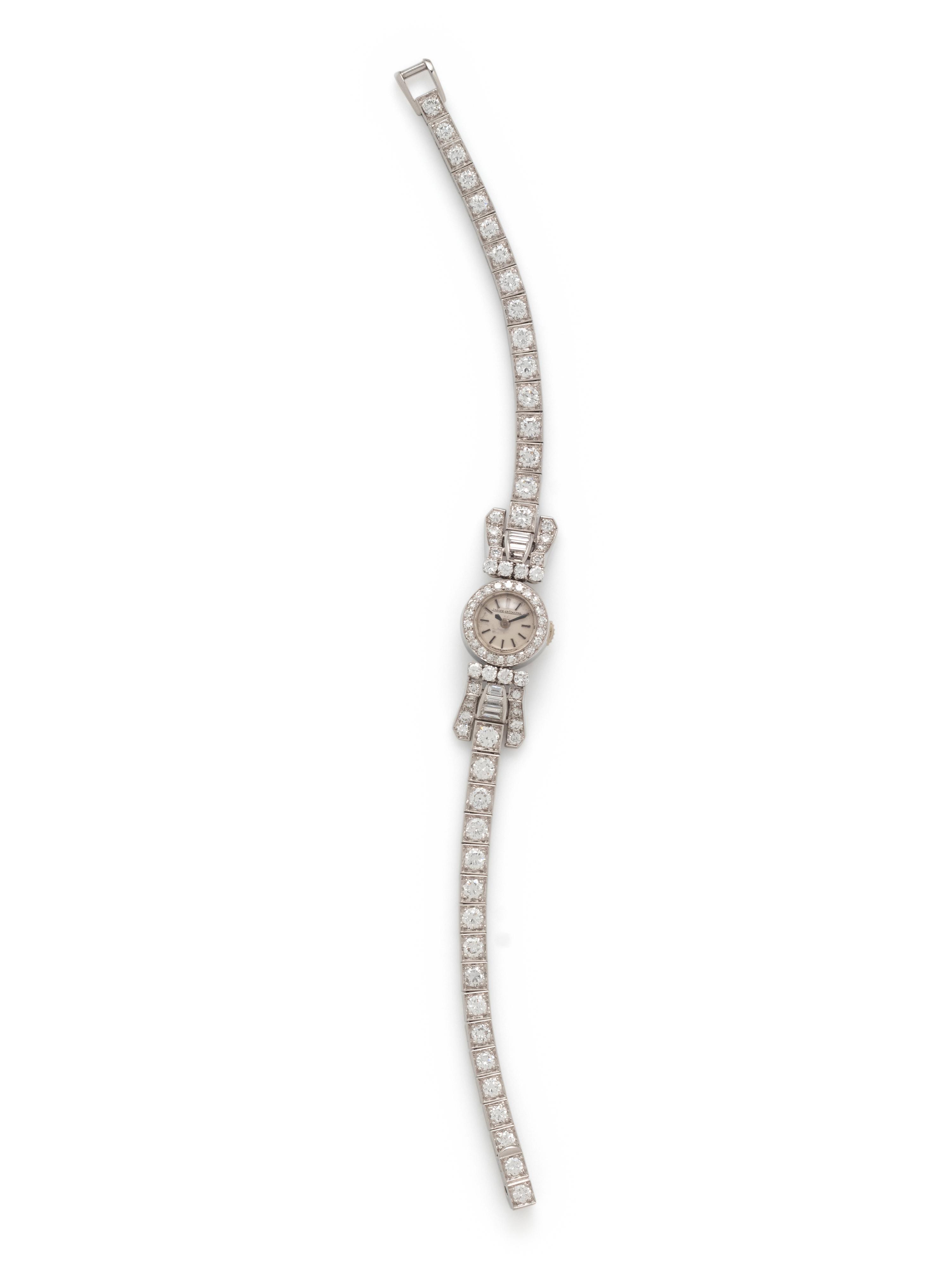 JAEGER-LECOULTRE, PLATINUM AND DIAMOND WATCH
