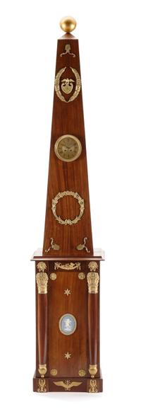 An Empire Style Obelisk Form Tall Case Clock Height overall 97 x width 19 x depth 18 inches. — 19TH CENTURY