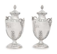 A Pair of English Silver Covered Vases