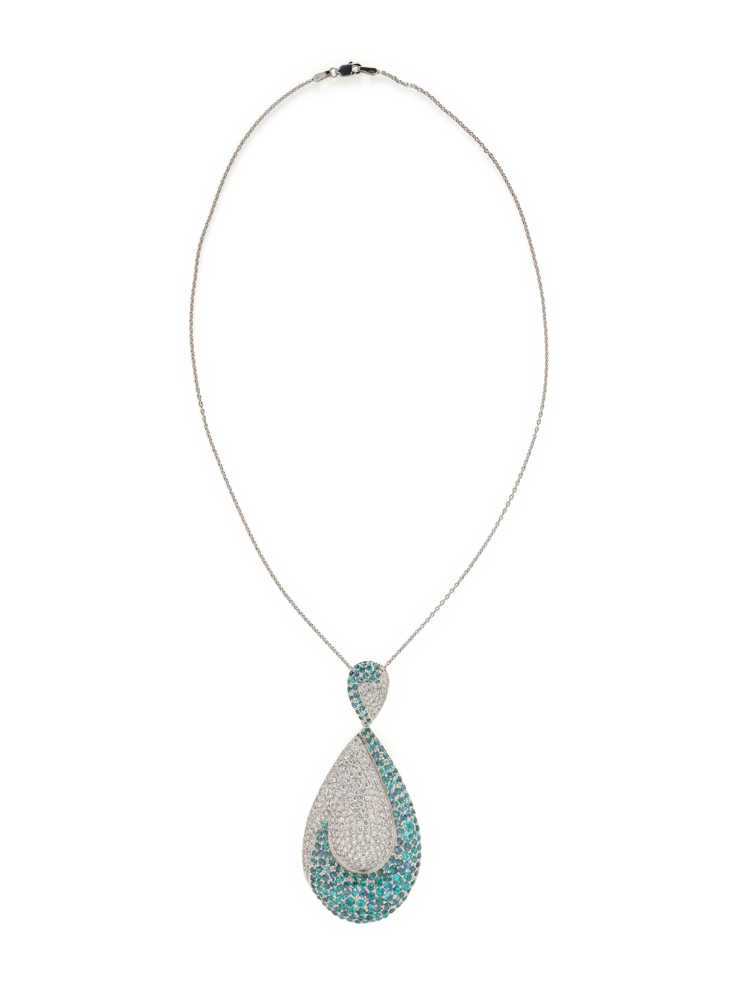 GREENISH BLUE TOURMALINE AND DIAMOND PENDANT