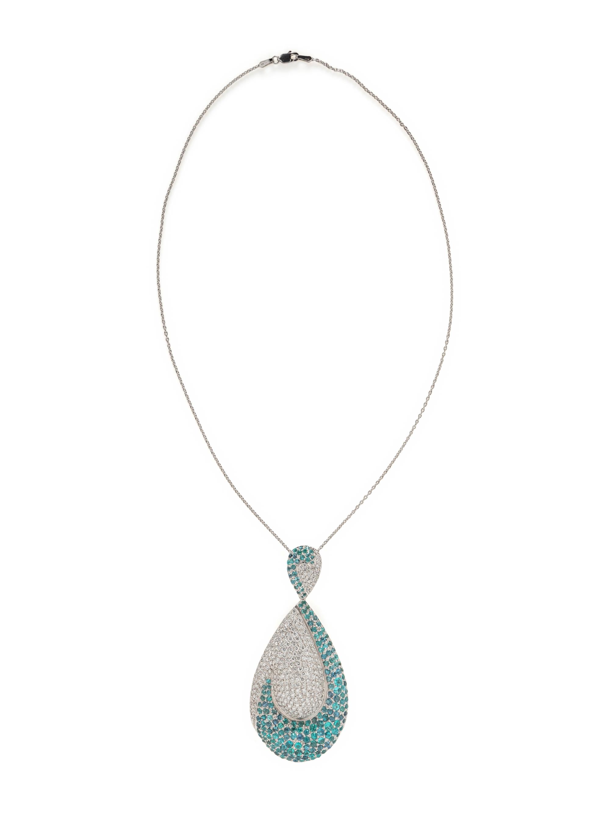 GREENISH BLUE TOURMALINE AND DIAMOND PENDANT