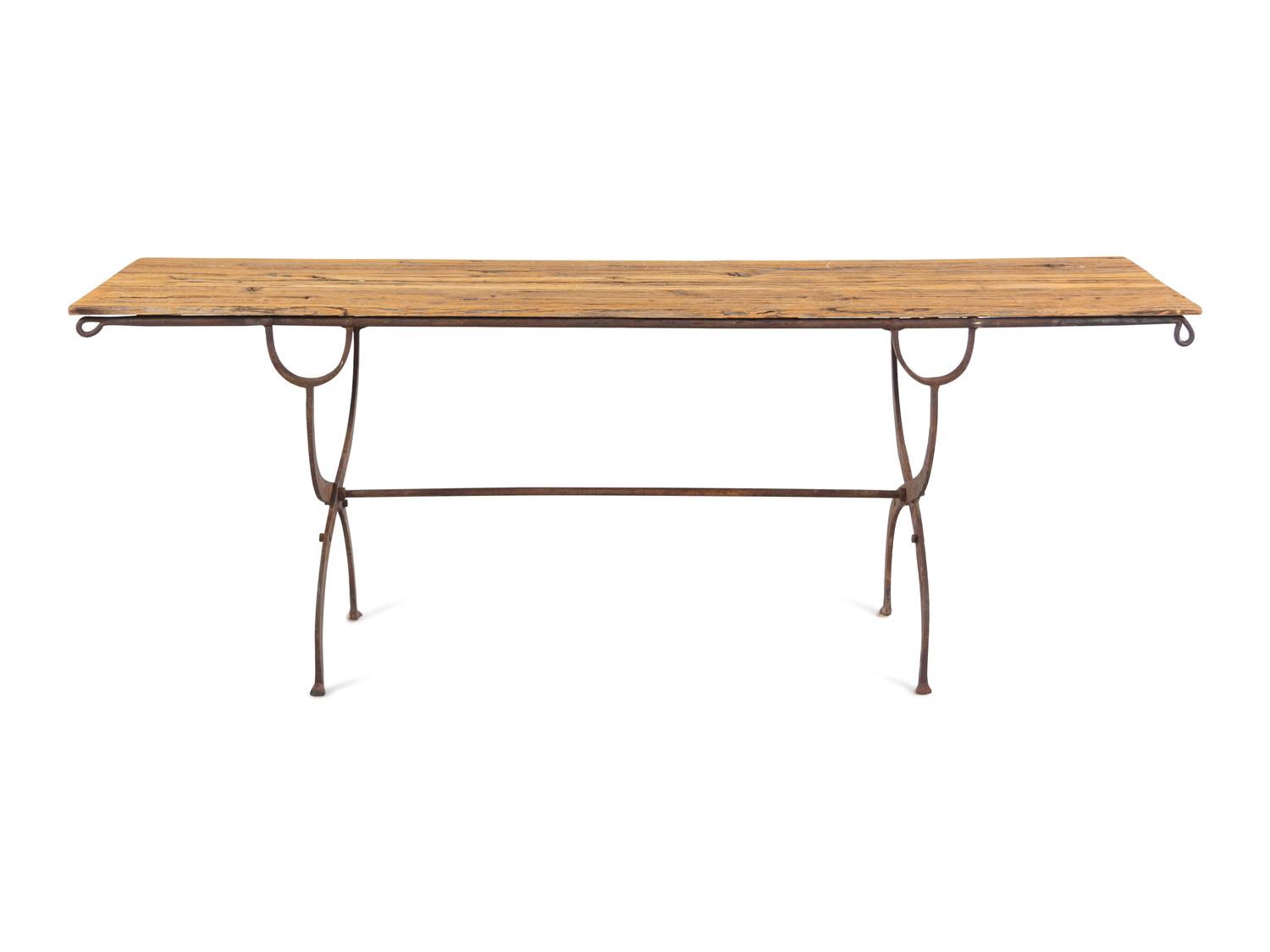 A French Iron and Reclaimed Wood Console Table