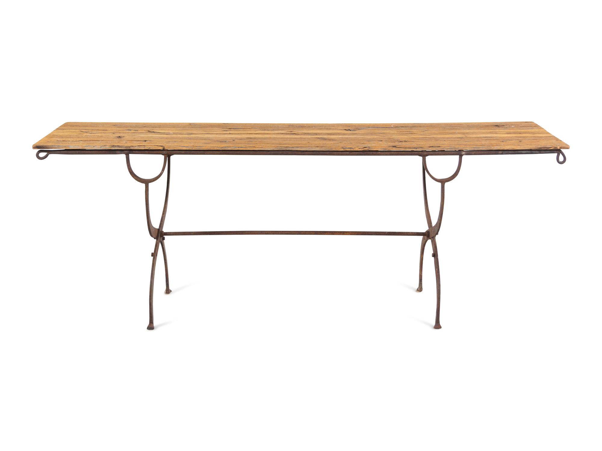 A French Iron and Reclaimed Wood Console Table