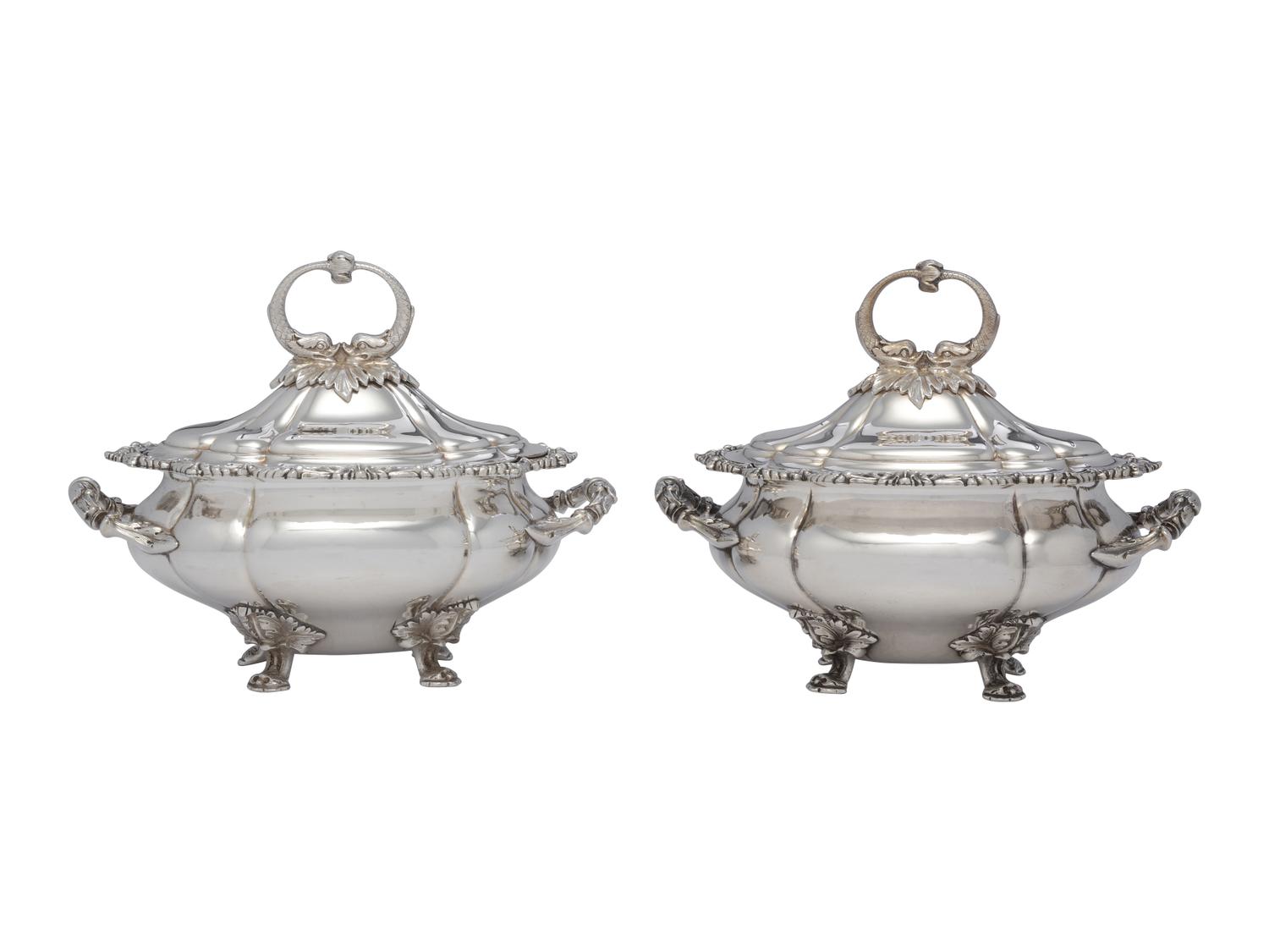 A Pair of Sheffield Plate Lidded Vegetable Dishes