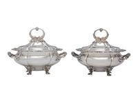 A Pair of Sheffield Plate Lidded Vegetable Dishes
